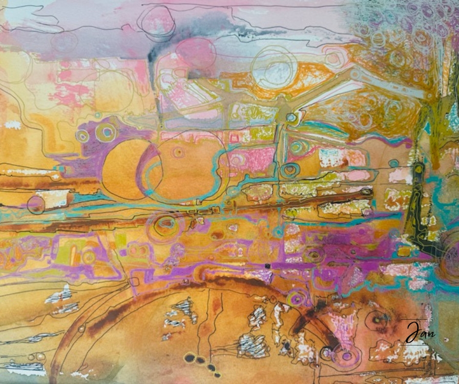 Jan Pooley Hibberd Studio 13 'the Journey' $850 Mixed Media Ink Work And Watercolour