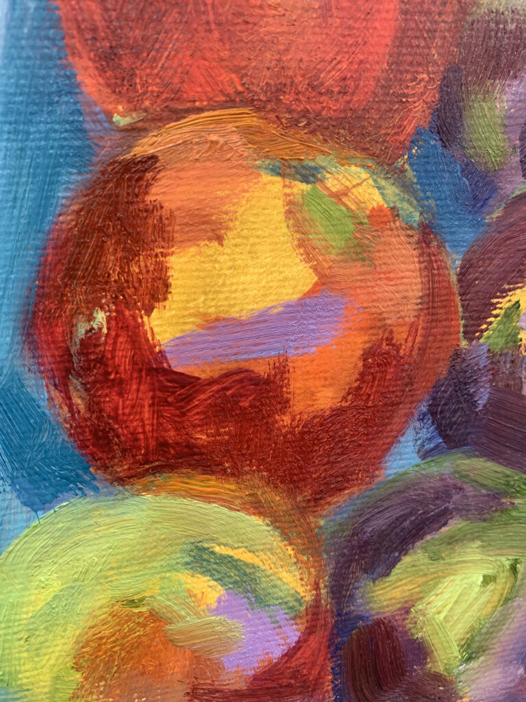 Abstract painting detail by Jodie Kilmister featuring bold colourful brushstrokes and textured layers